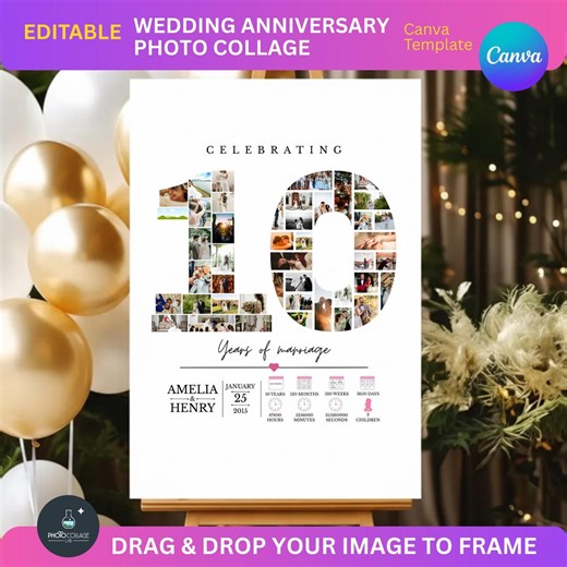 10th Anniversary Photo Collage Canva Template: Marriage Memories (digital Download) - Etsy
