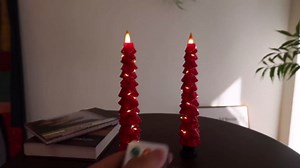 Christmas Tree Candles Surrounded by Fairy Lights, LED flameless Candle Lights with Remote Control Timing Function. red