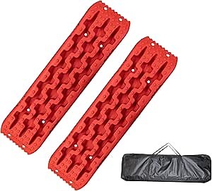 Plastic Off-Road Traction Board Recovery Tracks 4WD Tire Ladder Traction Mats with Bag for Truck | Sand | Mud | Snow Ladder Ramps (Red)