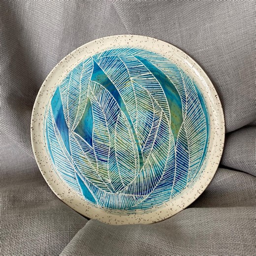 Handmade Ceramic Decorative Platter: Stoneware Serving Dish, Sgraffito Pottery Display Plate - Etsy
