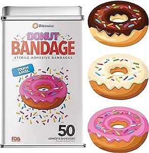 BioSwiss Kids Bandages, Donut Shaped Self Adhesive Bandage Set, Latex Free, Sterile Wound Care, 50 Count