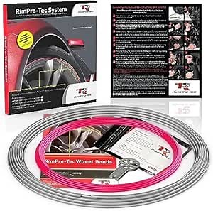 Rimpro-Tec Rim Protectors for Car Wheels for Protection, Durable All-Weather Easy-To-Install Fit from 12" To 22" Wheels Base: Silver, Inner: Black (Silver Outer Pink Inner)