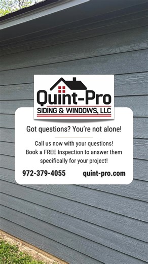 Have questions about siding? We’ve got answers 🏡 At Quint-Pro Siding & Windows, we take the time to explain your options and help you understand what’s best for your home. From condition checks to product recommendations, our FREE inspection is designed to give you clarity and confidence. As an LP® SmartSide® Certified Installer, we follow proven installation standards to help protect your home and extend the life of your siding. 📞 Call 972-379-4055 or visit quint-pro.com to book your FREE ins