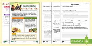 Healthy Eating Reading Comprehension Assessment Activity