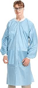 10 Pack Disposable Lab Coats - Medical Blue - Durable 50g SMS Knee Length Reusable Lab Coat Unisex, Knit Cuffs and Pockets, For Dental, Hospitals, Pharmacies, Labs, Clinics- Small