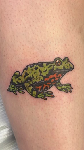 Gimme more critters!!! Especially frogs or toads like this European fire bellied toad 💚🧡 thank you for the trust! This was soooo much fun DM or email to book for customs (like this) or flash Check my schedule highlight for open spots . . . #downtowngreensboro #gso #greensboro #tat #tats #tattoo #tattoos #frogtattoo #toadtattoo #frogs #greensborotattoos #nctattooers #queertattooartist #frog #europeanfirebelliedtoad #wildlifetattoo #tatestreet | Jax Velazquez