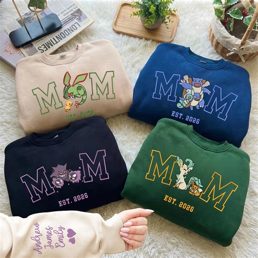Embroidered Anime Monster Mom Sweatshirt, Gamer Mom Hoodie, Custom Name Sleeve Crewneck - Etsy