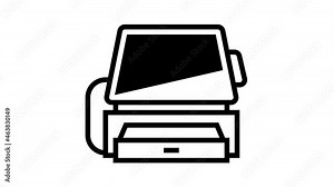 cashier counter with pos terminal animated line icon. cashier counter with pos terminal sign. isolated on white background