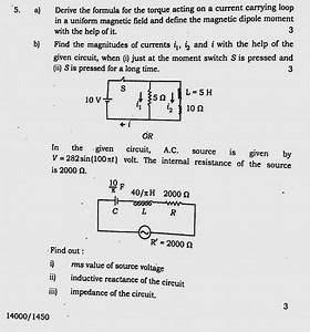 a) Derive the formula for the torque acting on a current carryi... | Filo