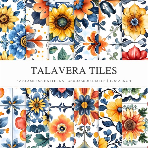 Mexican Talavera Tile Seamless Patterns, Watercolor Digital Paper, Traditional Ceramic Tiles, Sublimation & Fabric Design, Digital Download - Etsy