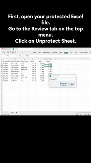 How to Unprotect Excel Sheet | Remove Password from Protected Sheet #excel #ytshorts #youtube