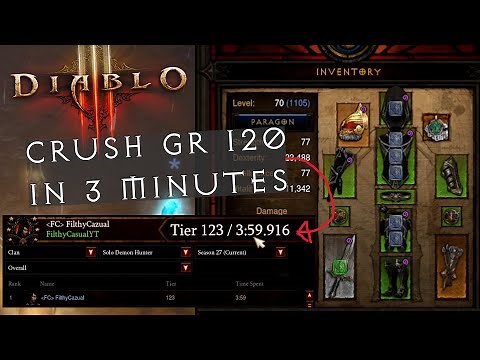 Crush GR 120 in 3 minutes Solo - Demon Hunter Sanctified Strafe Impale Build Guide - stats & rolls