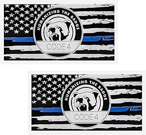2PCS Thin Blue Line Sticker Code 4, Police Support Sticker American Flag Thin Line Decal, Waterproof Thin Line Flag Stickers Support Law Enforcement for Car Window Laptop