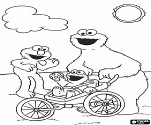 Elmo and two cookie monsters coloring page printable game