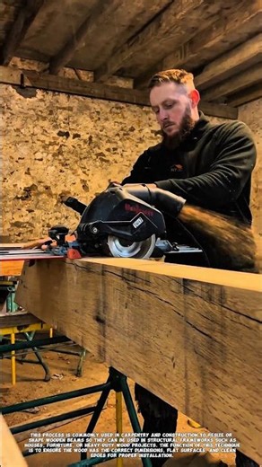 Straight Cutting a Large Wooden Beam Using a Circular Saw.