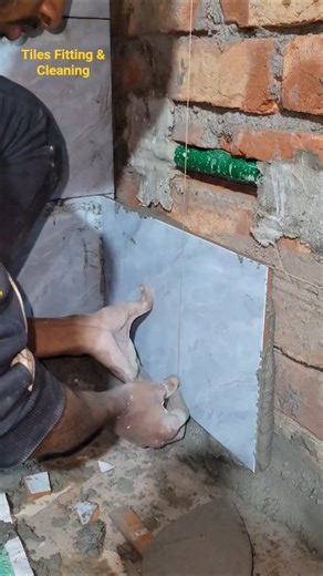 After installing the tiles, I measured and straightened them with string.#walltiles #tiles