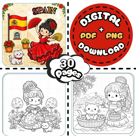 Spain Coloring Pages Printable | Minty Boomsy Coloring Book PDF - Etsy