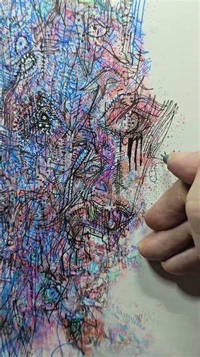 Layers upon layers linework pointillism and wash create this multi faced artwork #art #drawing