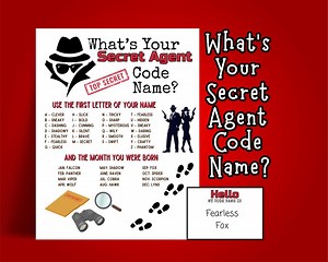 What’s Your Secret Agent Name Game, Spy Birthday Party, Classroom Activity, Secret Mission Party Activity, Fun Code Name Generator for Kids - Etsy