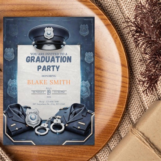 Police Graduation Invitation Printable | Law Enforcement Grad Party Invite | Editable Digital Invitation PDF - Etsy