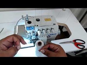 How to serge a fabric edge and how to tie on a new thread color for the Juki Industrial Serger.