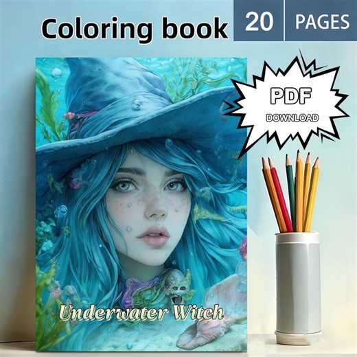 Underwater Witch Coloring Book PDF | 20 Magical Fantasy Coloring Pages | Instant Download for Adults - Etsy