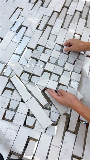 Carrara & 3D Glass Mosaic Tile | 2"x2" Shimmer Grid for Luxury Backsplashes & Feature Walls!