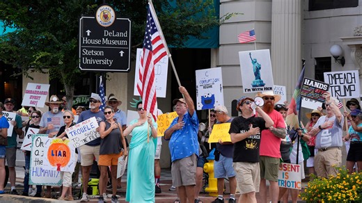 Protesters chant at "Good Trouble Lives On" protest on Thursday, July 17, in DeLand.
