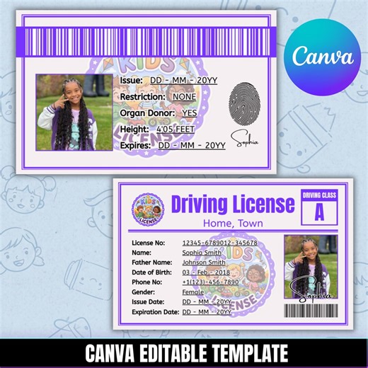 Drivers License Editable Template, Kids Play Driver License, Child Identification Card Prop, Pretend Play USA License, Printable Toy License - Etsy