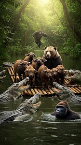 Panda and buffalo attack with crocodiles #buffalo #gorilla #pandamaster | Attack village animals