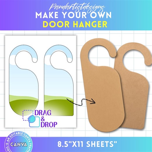 Door Hanger Template, Door Knob Hanger Canva Template, Printable Doorknob Hanging Sign Template, Easy Drag & Drop, Sublimation Template