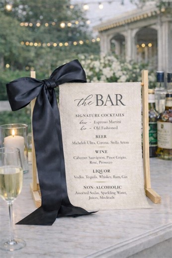 Signature Cocktails Wedding Bar Sign | Linen Drink Menu | Modern Reception Signage With Ribbon - Etsy