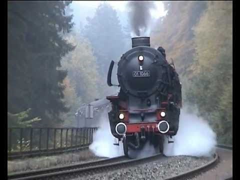 German steam locomotives 01 1066 and 41 018 on 2.5% Schiefe Ebene grade, 1st run