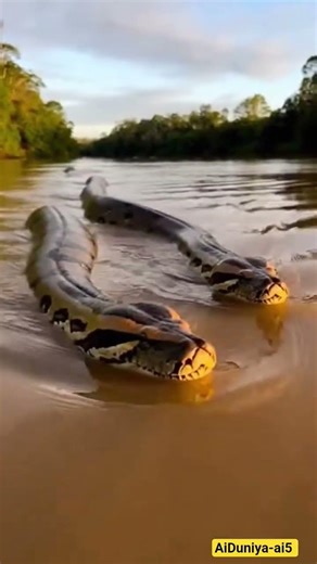 Prehistoric animals | Two Giant Pythons Swimming in a River | Indian Rock Python Real Wildlife