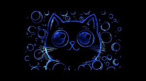 Download Neon frame effect, cat on black background for free