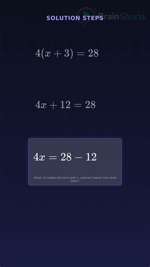 Solve the Equation: 4(x+3) = 28!