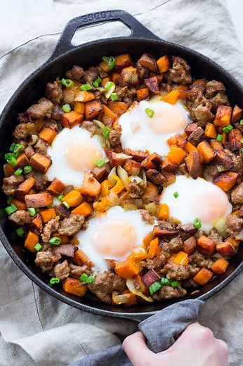 Sweet Potato Hash with Sausage and Eggs {Paleo & Whole30}