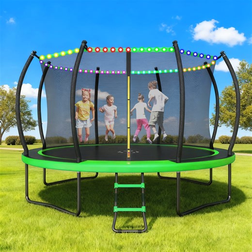 Outdoor Trampoline,Fashionsport Outfitters 10FT/12FT/14FT /16FT Round Trampoline with LED Lights, Recreational Backyard Trampolines Anti-Rust for Kids and Adults with Net and Ladder - Walmart.com
