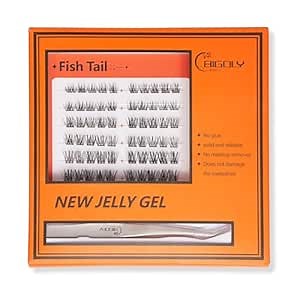 Glue-Free False Eyelashes Glue-Free Self-Adhesive False Eyelashes a Must-Have For Lazy People DIY Jelly Gel False Eyelashes Set Lash Extension Kit (Fish Tail), Black