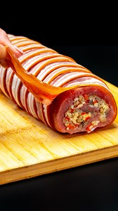 Simpler than you imagine! The brilliant meat recipe! Ingredients pork tenderloin: 1 pc ice cubes: 200 g (7.1 oz) water: 1 l (34 pt) black pepper: 3 g (0.1 oz) salt: 5 g (0.2 oz) garlic powder: 4 g (0.1 oz) sweet paprika: 4 g (0.1 oz) herbs of Provence: 4 g (0.1 oz) onion: 1 pc mushrooms: 200 g (7.1 oz) red bell pepper: 1 pc garlic: 3 cloves black pepper: 3 g (0.1 oz) salt: 5 g (0.2 oz) cheese: 200 g (7.1 oz) bacon: 200 g (7.1 oz) potatoes: 600 g (21 oz) black pepper: 3 g (0.1 oz) salt: 5 g (0.2 