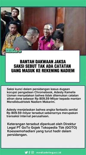 Bantah Dakwaan Jaksa, Saksi Sebut Tak Ada Catatan Uang Masuk ke Rekening Nadiem