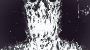 Grim demons from darkness of scary nightmares. 2D animation in horror fantasy genre. Creepy animated short film. Vj looped abstraction video clip for spooky Halloween. Hell visions. Old movie effect.