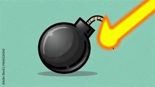 Animated Cartoon Bomb Exploding with Smoke and Fragments in a Simple Green Background