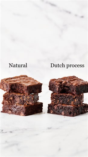 COCOA POWDER 101! 🤎 Natural Cocoa Powder: - Acidic (pH ~5.5) - Activates baking soda - Produces lighter-colored baked goods that rise taller but can sometimes be drier - Chocolate flavor is sharper and fruitier 🤎 Dutch Process: - Neutral to alkaline with pH of 7 to 8 - Often paired with baking powder - Creates deep-colored, denser, and fudgier bakes thanks to the typically higher fat content - Smoother, softer chocolate flavor FAT CONTENT: Check the nutrition label to estimate. You want at lea