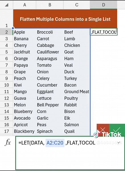 Flatten Multiple Columns into a Single List. #exceltricks #exceltips