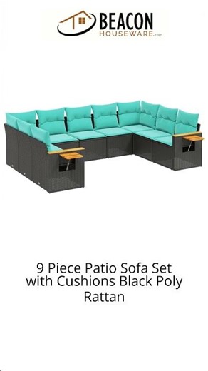 9 Piece Patio Sofa Set with Cushions Black Poly Rattan