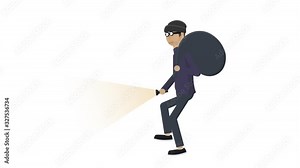 Thief. Robber with a bag , animation with the alpha channel enabled. Cartoon