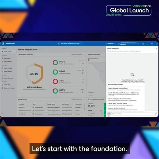 1.6K views · 13 reactions | ️ Analyze faster. 邏 Act smarter. See how Veeam Intelligence in Veeam Data Platform v13 can help you unlock actionable insights from your backup and protected data. Watch the full keynote on-demand: https://bit.ly/4iGCCob | Veeam Software | Facebook