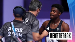 Olympic Athletics highlights: Sprinter Jeremiah Azu is disqualified after a false start in the 100m heats at Paris 2024.