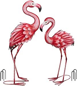 TERESA'S COLLECTIONS 2 Pcs Flamingos for Yard Decorations, Garden Decor for Outside,18.5'' Large Metal Garden Decor for Outside,Lawn Ornaments for Porch Patio,Housewarming Gift